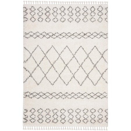 Flowers First 6 ft.-7 in. x 6 ft.-7 in. Round Moroccan Fringe Shag Contemporary Rug; Ivory & Grey FL1881668